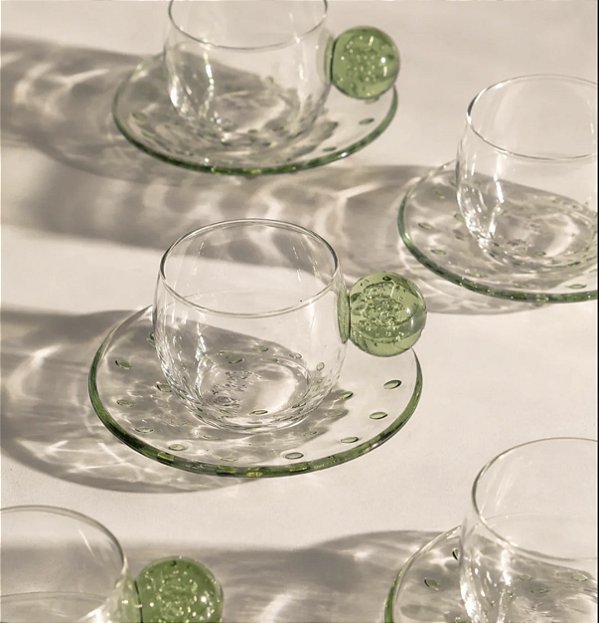 Conjunto 6 Xícaras de Café Verde Vidro