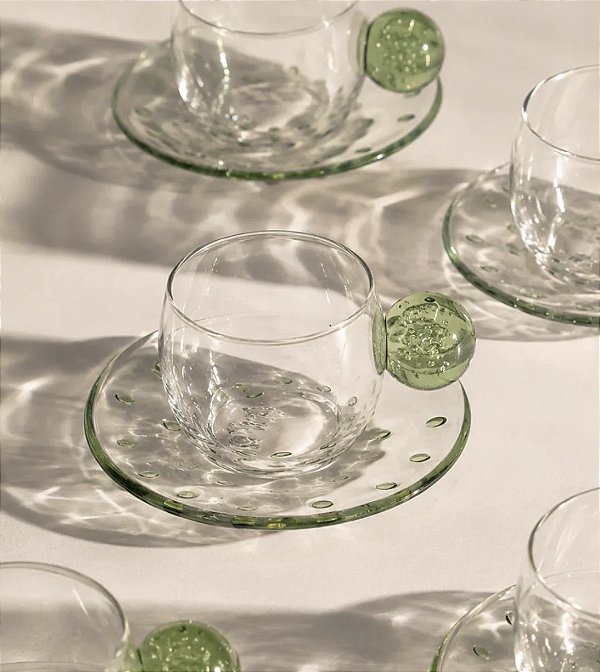 Conjunto 6 Xícaras de Café Verde Vidro