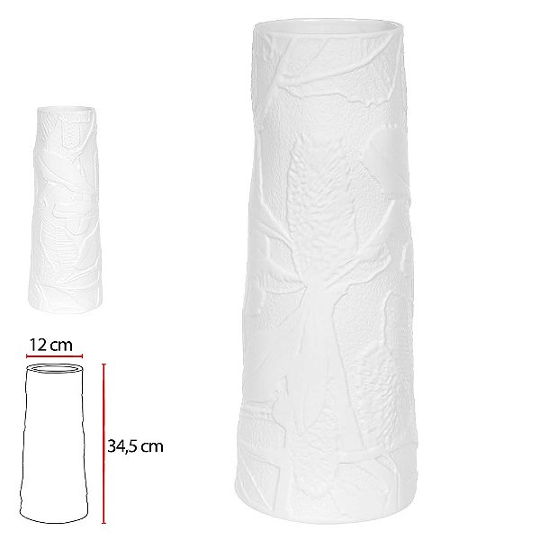 Vaso Decor Porcelana branco 34,5cm alt x 12d