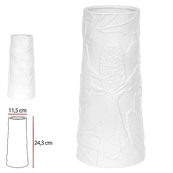 Vaso Decor Porcelana Branco 24,3cm alt x 11,5d