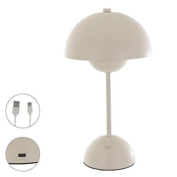 Luminária de Mesa Off White Usb 28cm alt x 17d