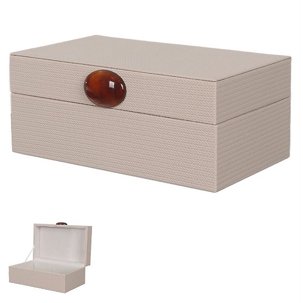 Caixa Decorativa Off White Mdf Com Revestimento em Pu 20X12X8,5cm