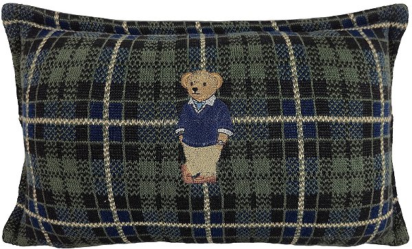 Almofada Tricô Xadrez 35x52 Urso Verde