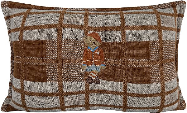 Almofada Tricô Xadrez 35x52 Urso Bege