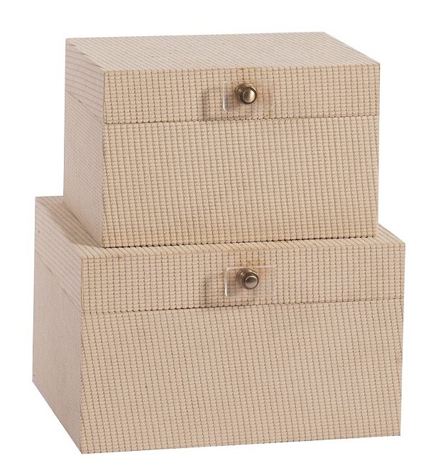 Caixa Quadrada Bege P Veludo MDF 23x17x14cm