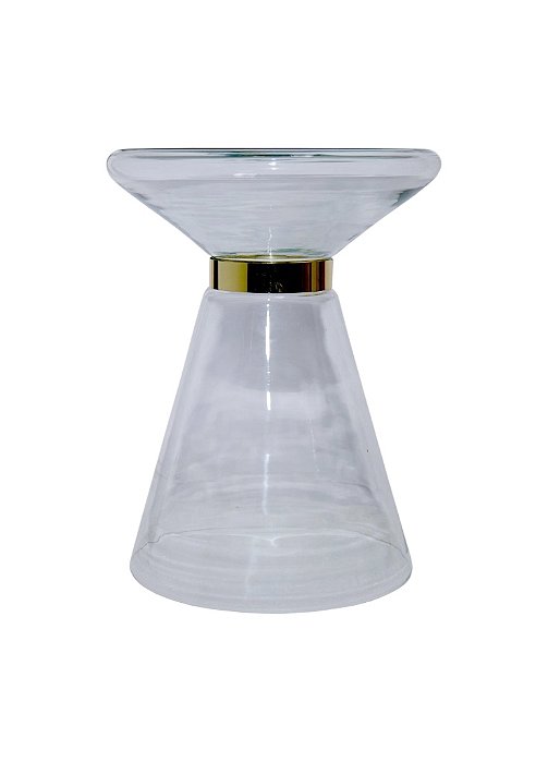 Mesa de Vidro Cone com Detalhe Dourado 36x36x46cm