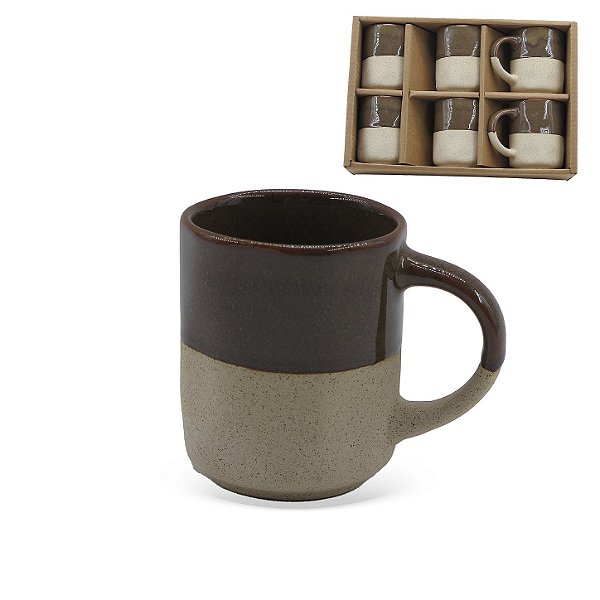 Conj 6 Xícaras Café Cerâmica Marrom