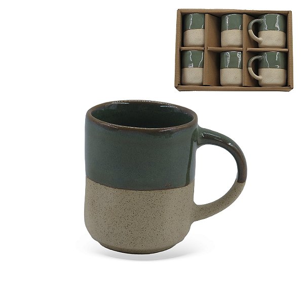 Conj 6 Xícaras Café Cerâmica Verde