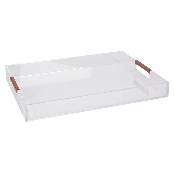 Bandeja Acrílico com Alça Couro Caramelo (45Lx32Px5A) RBO0019