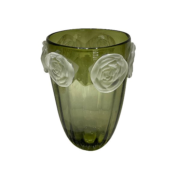 Vaso de Vidro Verde com Flores Foscas (28A x 19D cm) OE0052