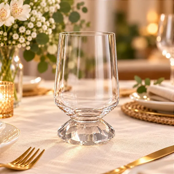 Cj 6 Copos Cristal Base Diamante Transparente 550ml BJ0098