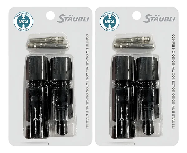 Conector mc4 Original Staubli 2 Kits com (1 machos e 1 fêmeas) cada kit para Energia Solar :32.0016p0001+320017p0001- STAUBLI
