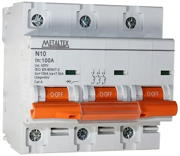 Disjuntor 100A 10Ka 3P curva C :N10-3P100 -METALTEX