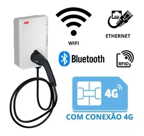 Carregador Para Carro Elétrico Terra AC Wallbox 7,4KW 32A 220V Tipo T2 RFID WIFI 4G, TAC-W7-G5-R-C-0 :ABB6AGC085385 -ABB