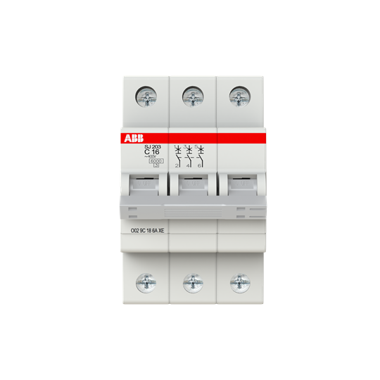 Minidisjuntor Tripolar 16A 6Ka/10Ka em 220V/380V Termomagnético curva C SJ203-C16 :2TAZ141300R0164 -ABB