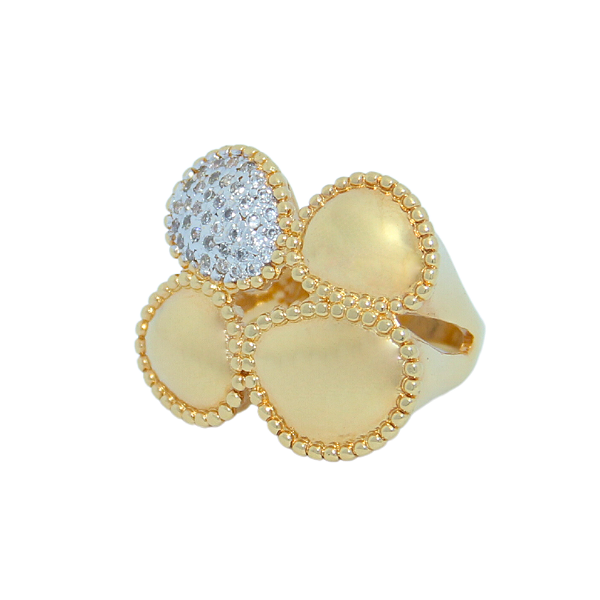 Anel 4 gomos dourado com zircônias