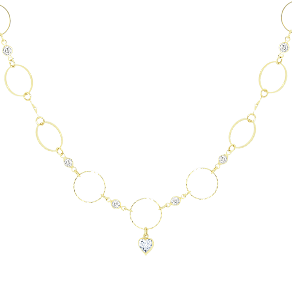 Choker círculos folheada a ouro com pingente de coração com zircônias, 35cm
