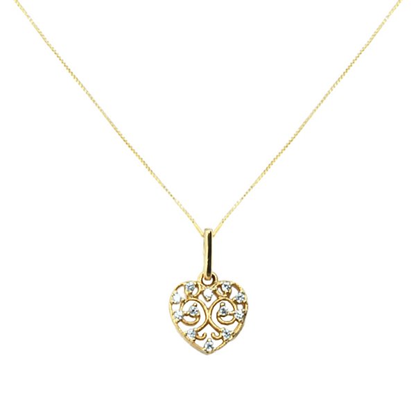 Gargantilha com pingente de coração folheada a Ouro e com zircônias, 40cm