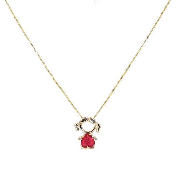 Pingente menina folheado a Ouro com pedra rosa coração (sem corrente)