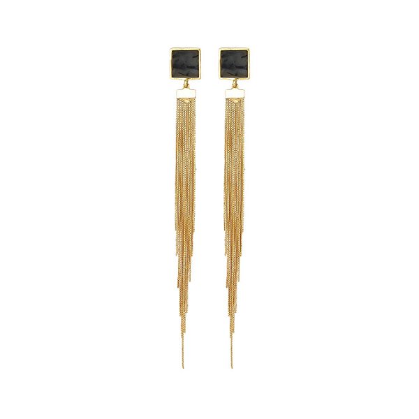 Brinco longo com franjas folheado a Ouro 18k