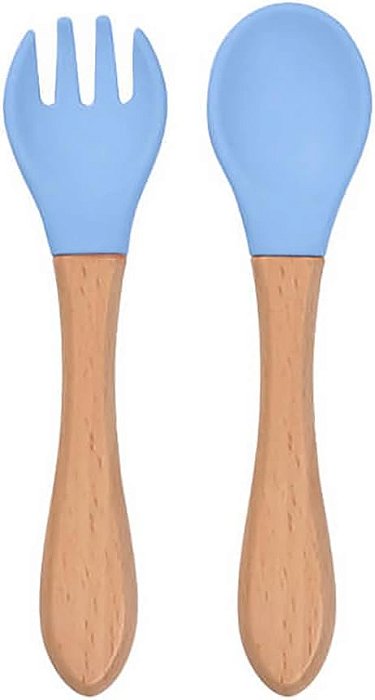 Dupla de talheres de silicone baby - Azul