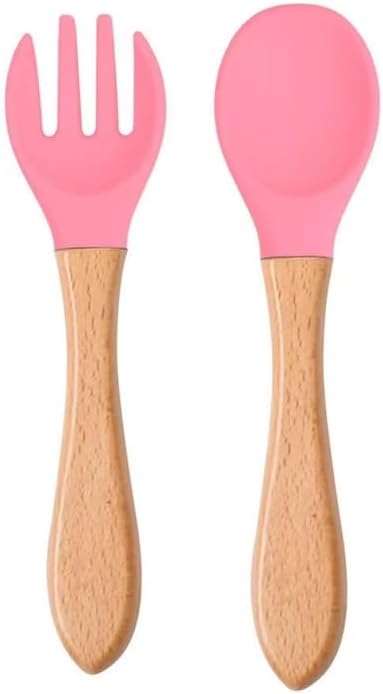 Dupla de talheres de silicone baby - Rosa