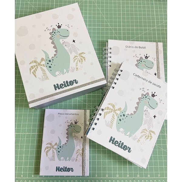 Kit do bebe - Caderneta de saúde, porta documentos, diário do bebê, caixa organizadora