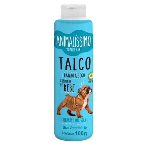 Talco Banho a Seco para Cães Cheirinho de Bebê Premium Care Animalíssimo