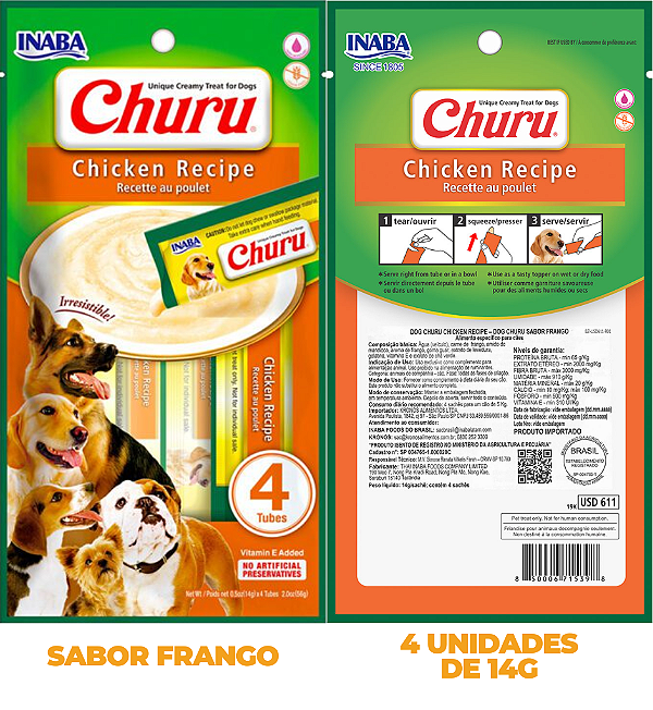 Petisco Churu Dog 4 Tubos De 14g Sabores Variados