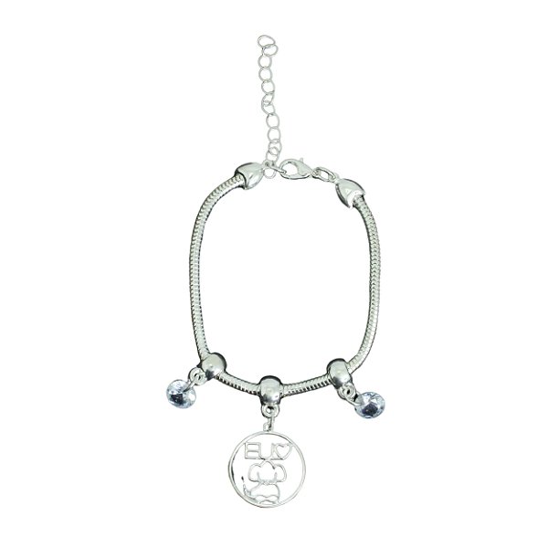 Pulseira com 3 Berloque 2 Pedras e 1 Plaquinha Eu Amo Dog Folheado Prata 18583