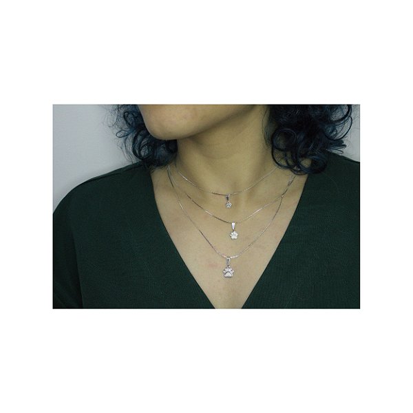 Colar Triplo com Pingente de Patinha Folheado Prata 18582