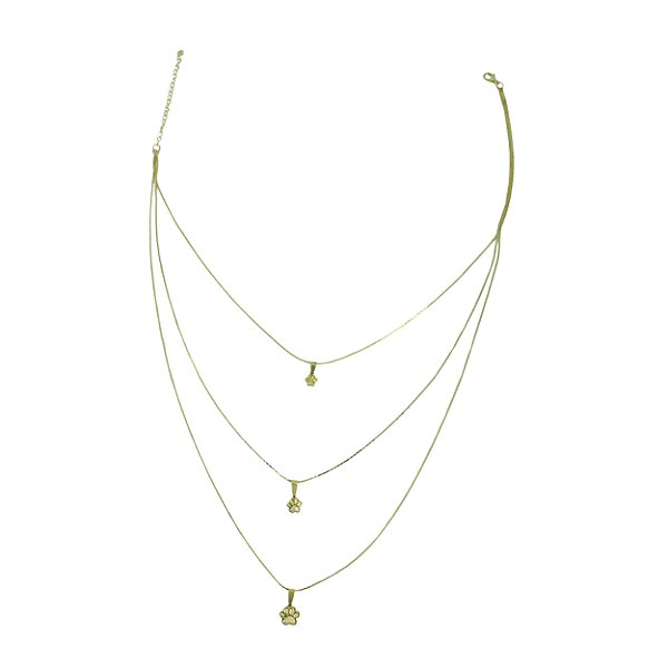 Colar Triplo com Pingente de Patinha Folheado Dourado 18581