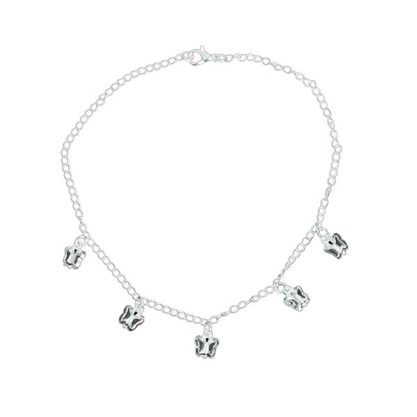 Tornozeleira com Pingentes de Borboleta Folheada Prata 18588