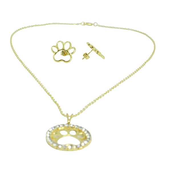 Conjunto Colar e Brinco de Patinhas Folheado Dourado Grande 18591