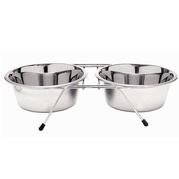 Comedouro Inox Elevado Duplo 250ml Pet Injet 10611