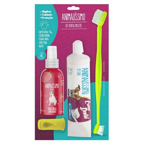 Kit Cuidado Bucal Dentes e Hálito Morango com Escova e Creme Dental Master Animalíssimo