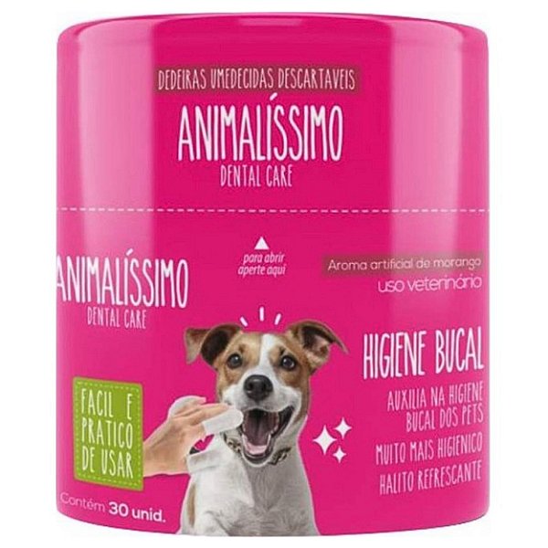 Dedal Dental Care Dedeira para Higiêne Bucal de Cães e Gatos Morango Animalíssimo