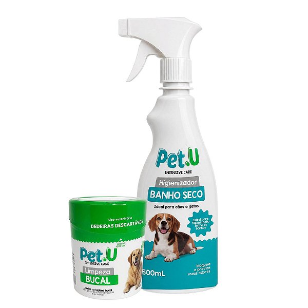 Kit Banho a Seco + Dedal para Higiene Bucal Pet.U