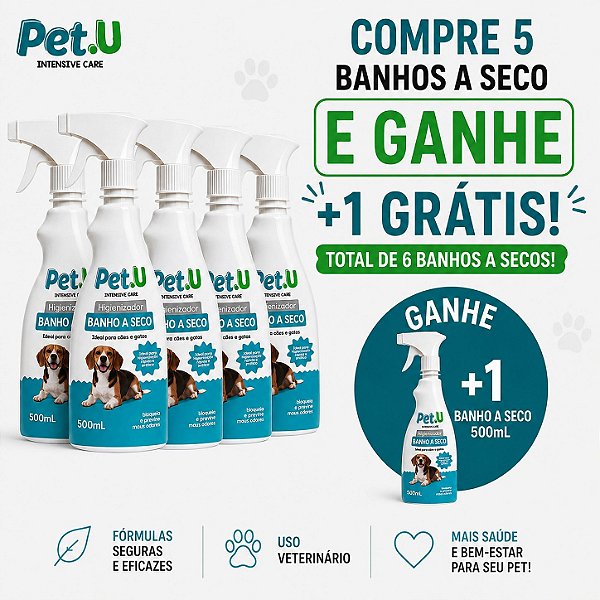 Kit 5 Banho a Seco Higienizador para Cães e Gatos 500ml Intensive Care Pet.U