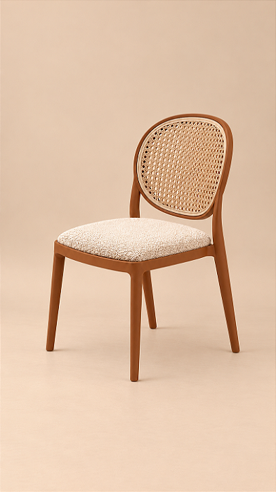 Cadeira Palhinha caramelo + bouclé
