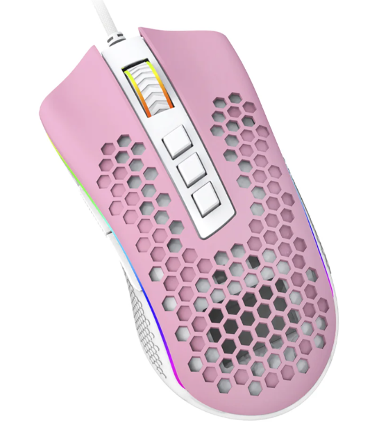 Mouse Gamer Redragon Storm, RGB, Rosa Com Branco - M808pw