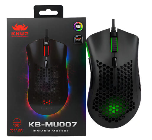 Mouse Gamer Knup KP-MU007 Óptico 7200 DPI LED RGB USB Preto