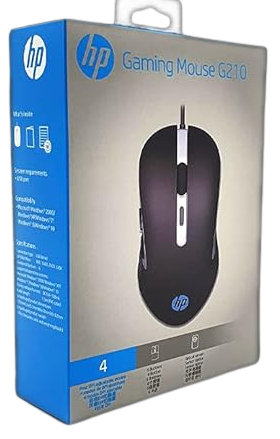 HP Mouse Gamer USB G210 Preto Sensor Óptico SPCP A704E Ambidestro Resoluções até 2400 DPI e Iluminação Multicolor Grande cabo de 1,45M com 6 botões 7ZZ89AA