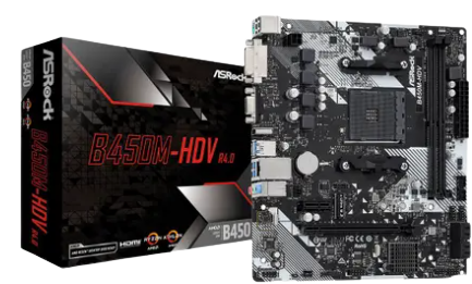 Placa Mãe ASROCK AM4 B450M-HDV R4.0 M-ATX 2XDDR4 DIMM 64GB 2XUSB2.0 4XUSB3.1 HDMI/DVI-D/D-SUB 1XM.2 Rede Giga