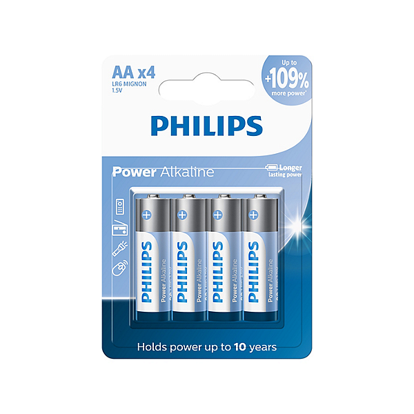 Pilha Philips Alcalina Pequena AA 4x1 Cartela Power Alkaline