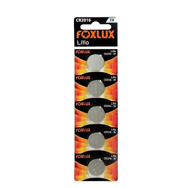 Bateria Botão Foxlux Lítio 3V CR2016 5 unidades Moeda