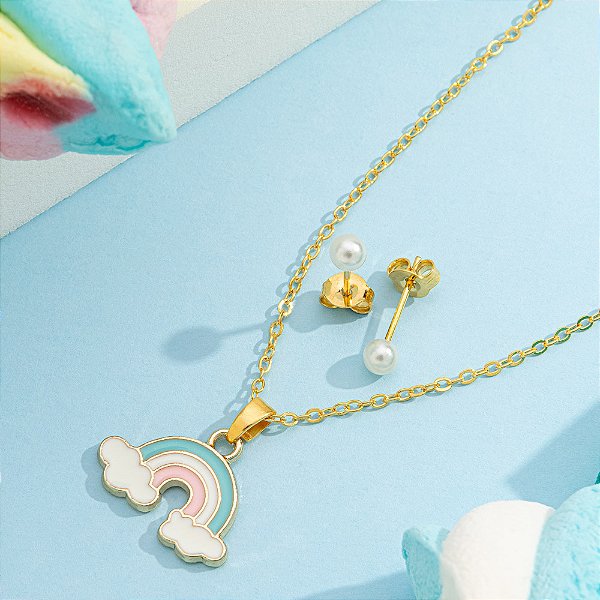 Conjunto Infantil arco iris banhado a ouro CJI 00008