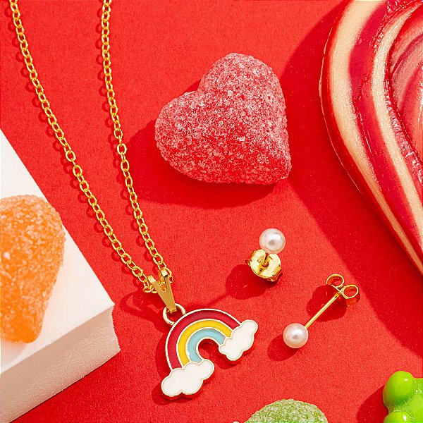 Conjunto Infantil Arco Íris em banho de ouro CJI 00012