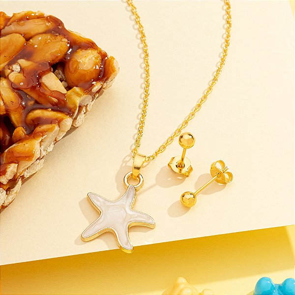 Conjunto Infantil Estrela pérolado em banho de ouro CJI 00018