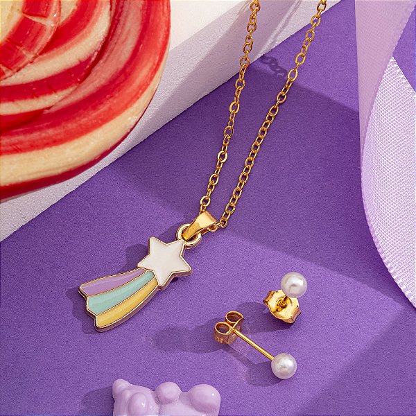 Conjunto Infantil Estrela em banho de ouro CJI 00021